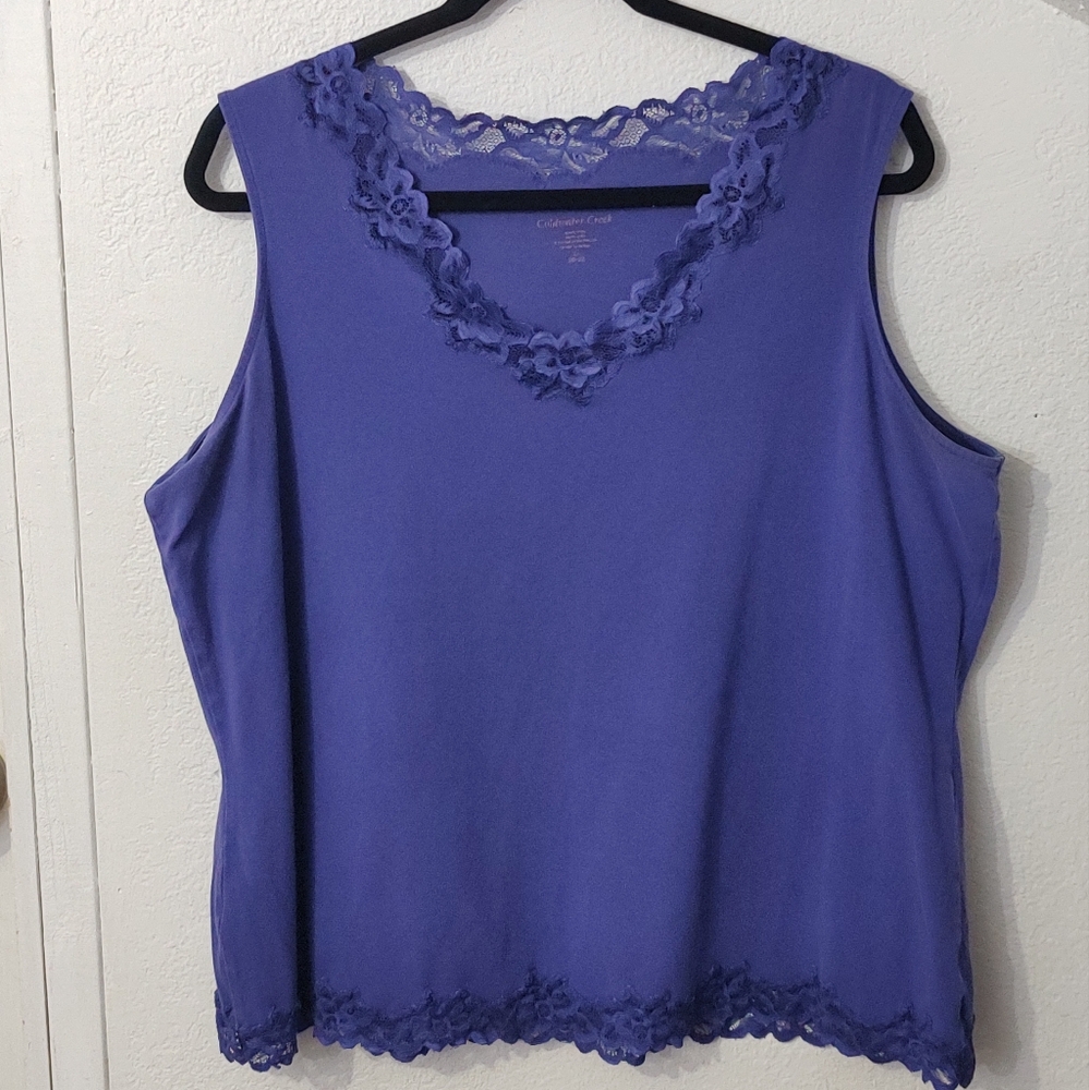 Coldwater Creek Purple Lace Trim Tank Top Size 2X (20-22)